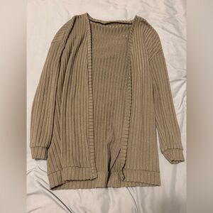 SHEIN Ribbed Open-Front Cardigan in Taupe